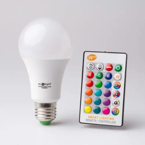 ŻARÓWKA LED RGBW z pilotem 3000K+RGB EC79455 E27 8W 520LM ECO LIGHT