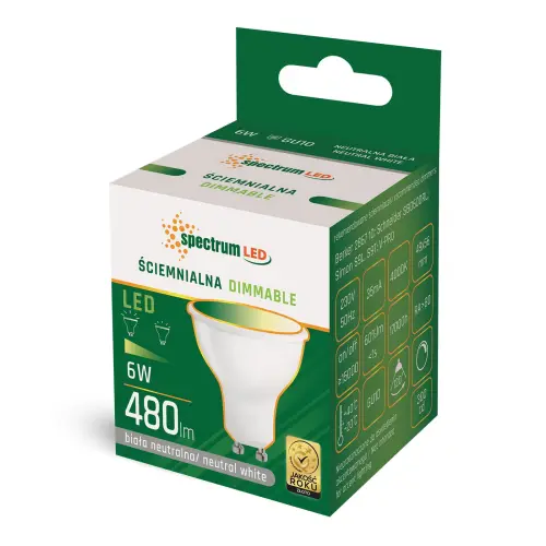 Żarówka LED Ściemnialna GU10 6W 480LM 4000K Biała Neutralna