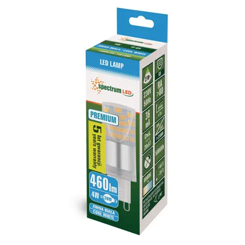ŻARÓWKA LED G9 230V 4W zimna 6000K WOJ+14435 premium SPECTRUMLED